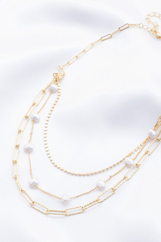 Pearl Beaded Oval Link Layered Necklace