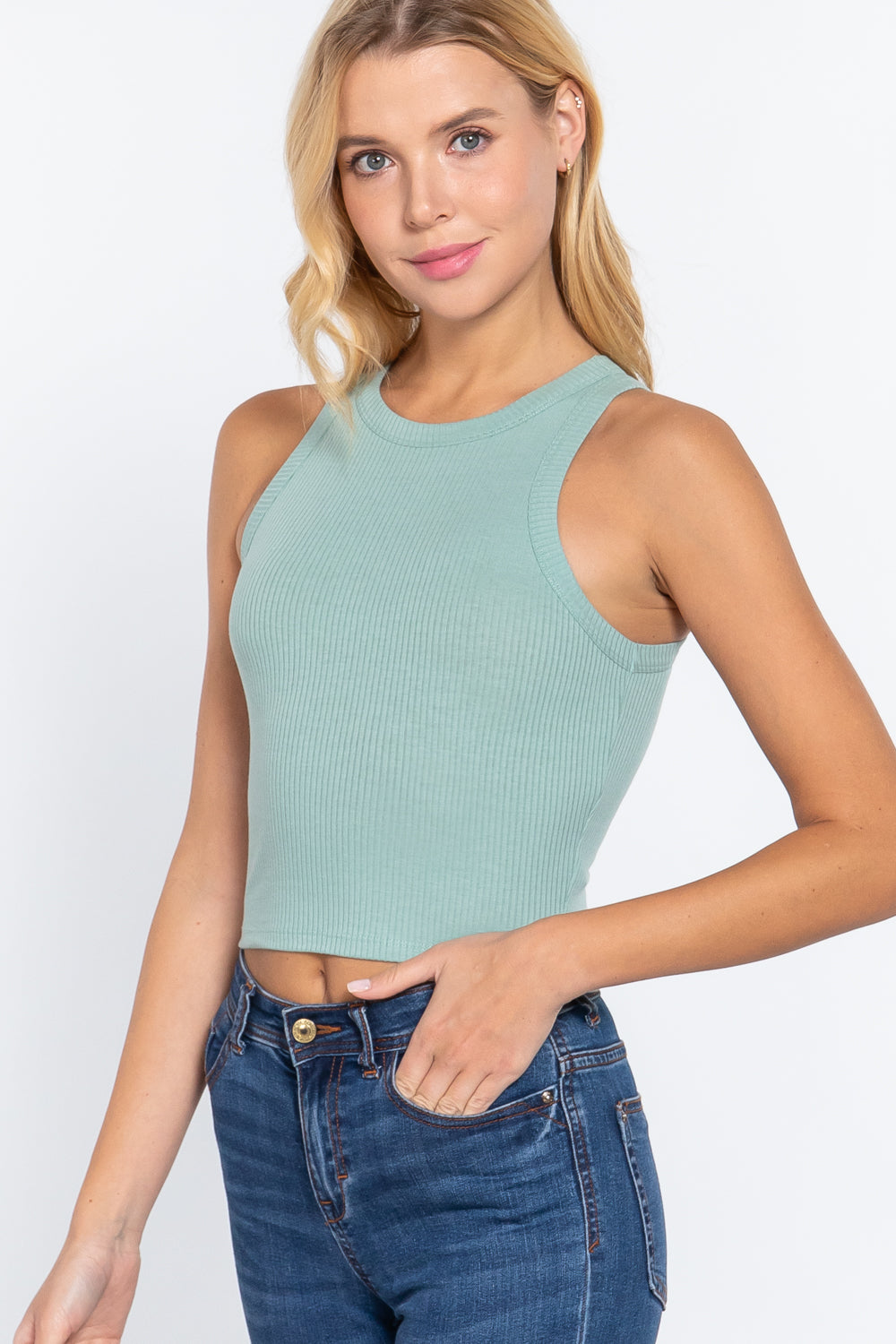 Halter Neck Rib Crop Tank Top