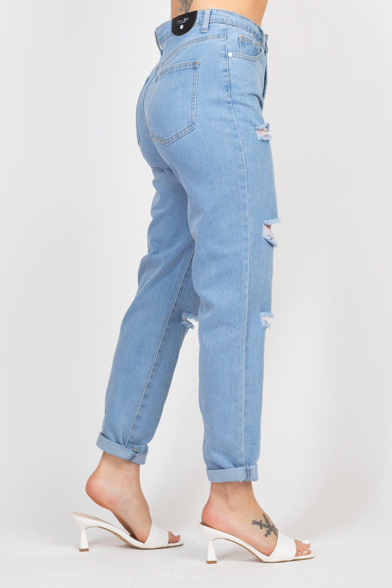 Rolled Hem Ripped Denim Jeans