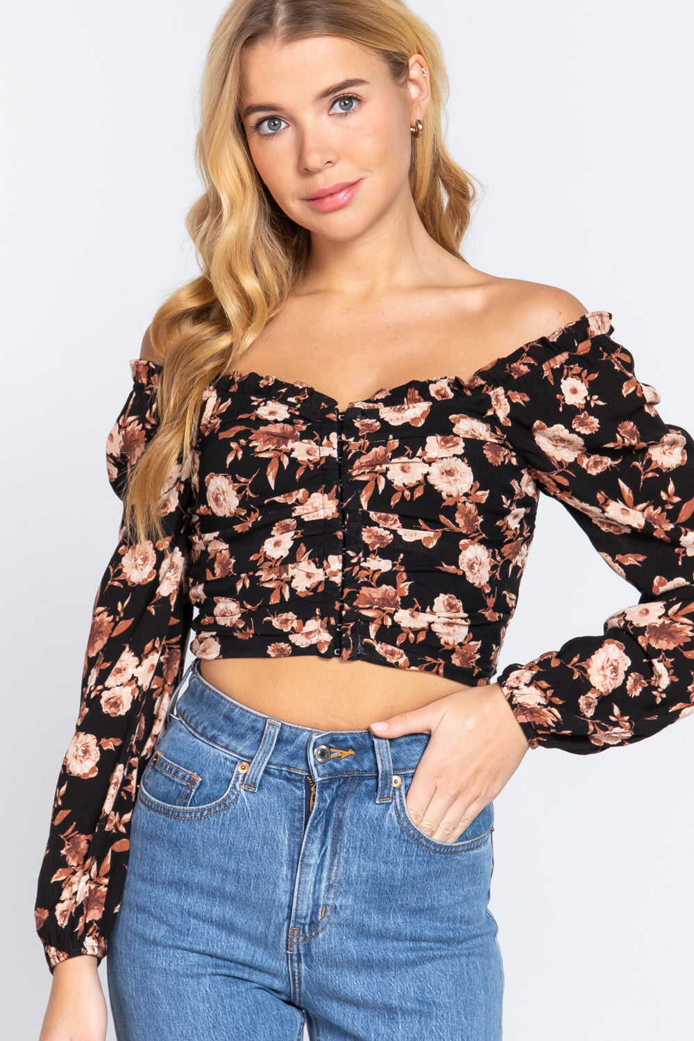 Hook & Eye Detail Floral Print Top