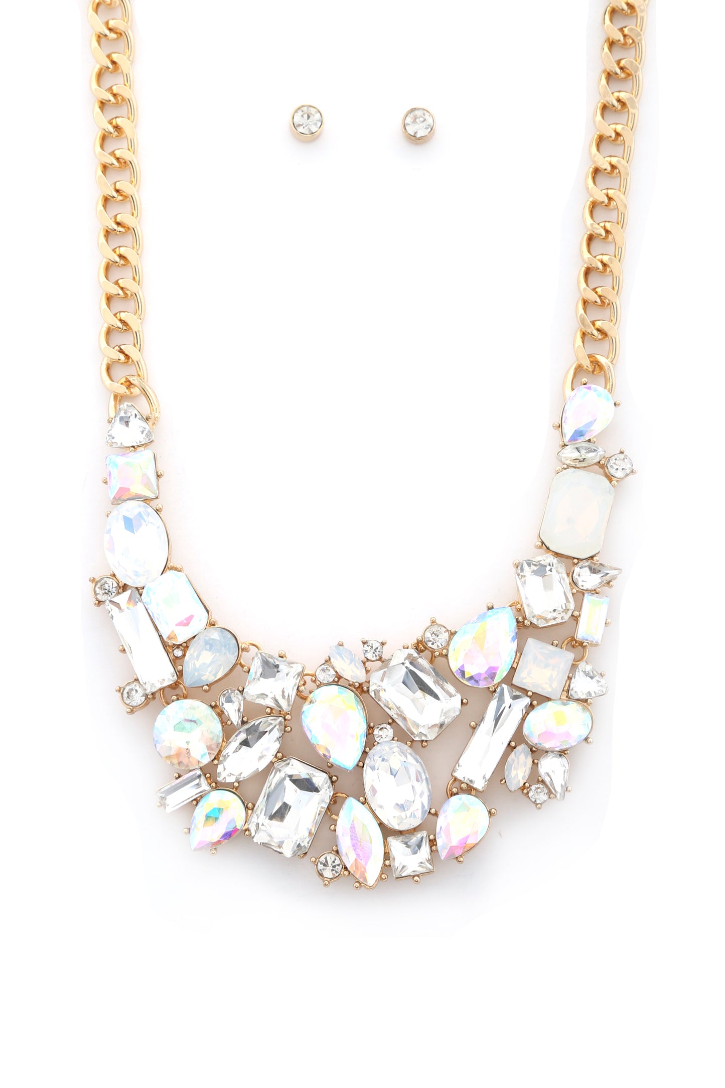 Teardrop Rectangle Shape Rhinestone Statement Necklace