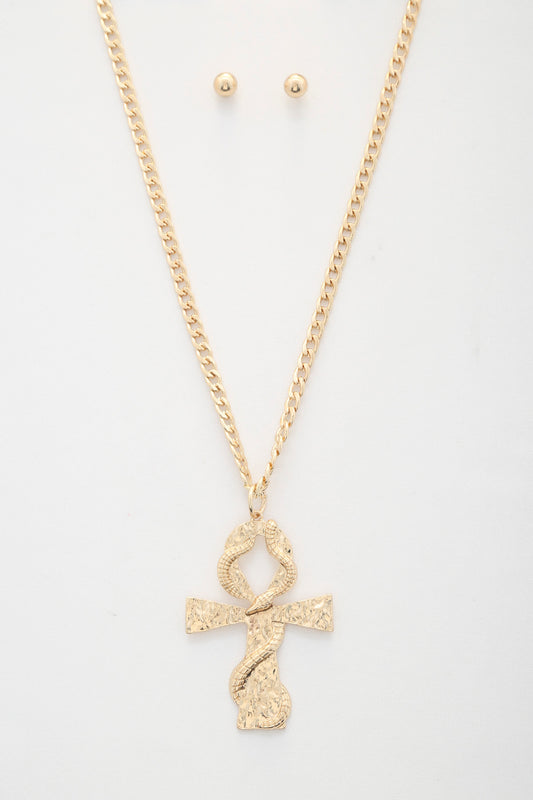 Snake Wrap Cross Pendant Curb Link Necklace