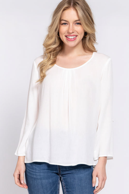 3/4 Roll Up Slv Pleated Blouse