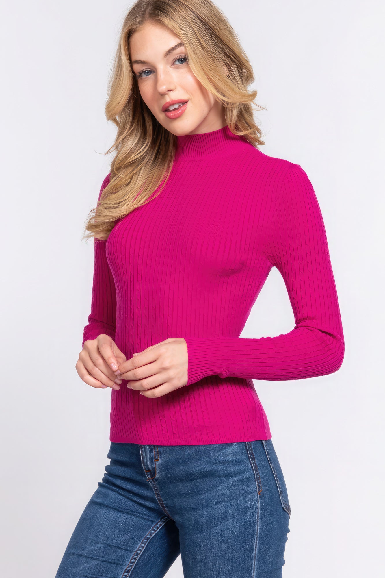 Long Slv Mock Neck Rib Sweater