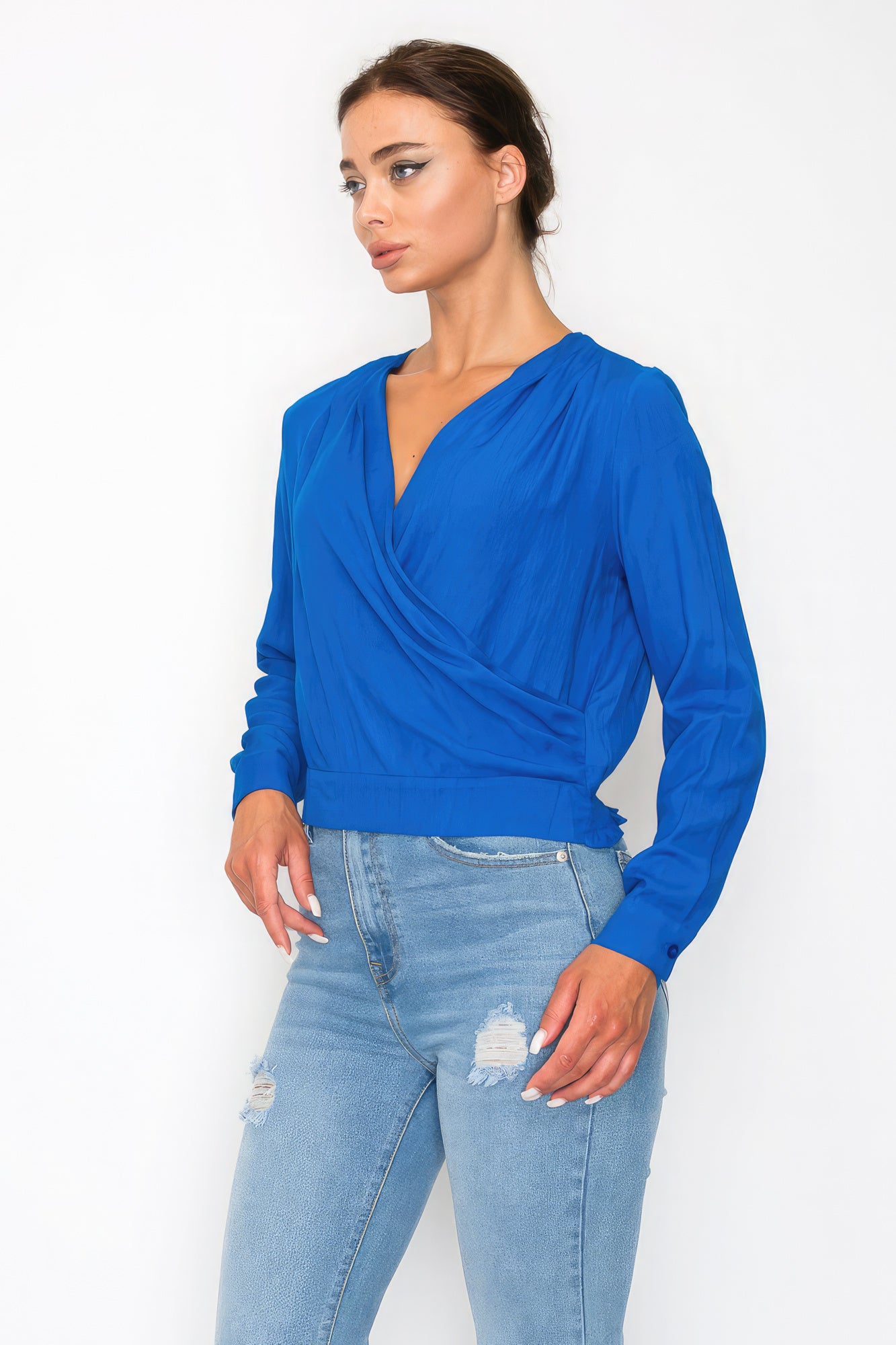 Front Wrap Surplice Neck Top